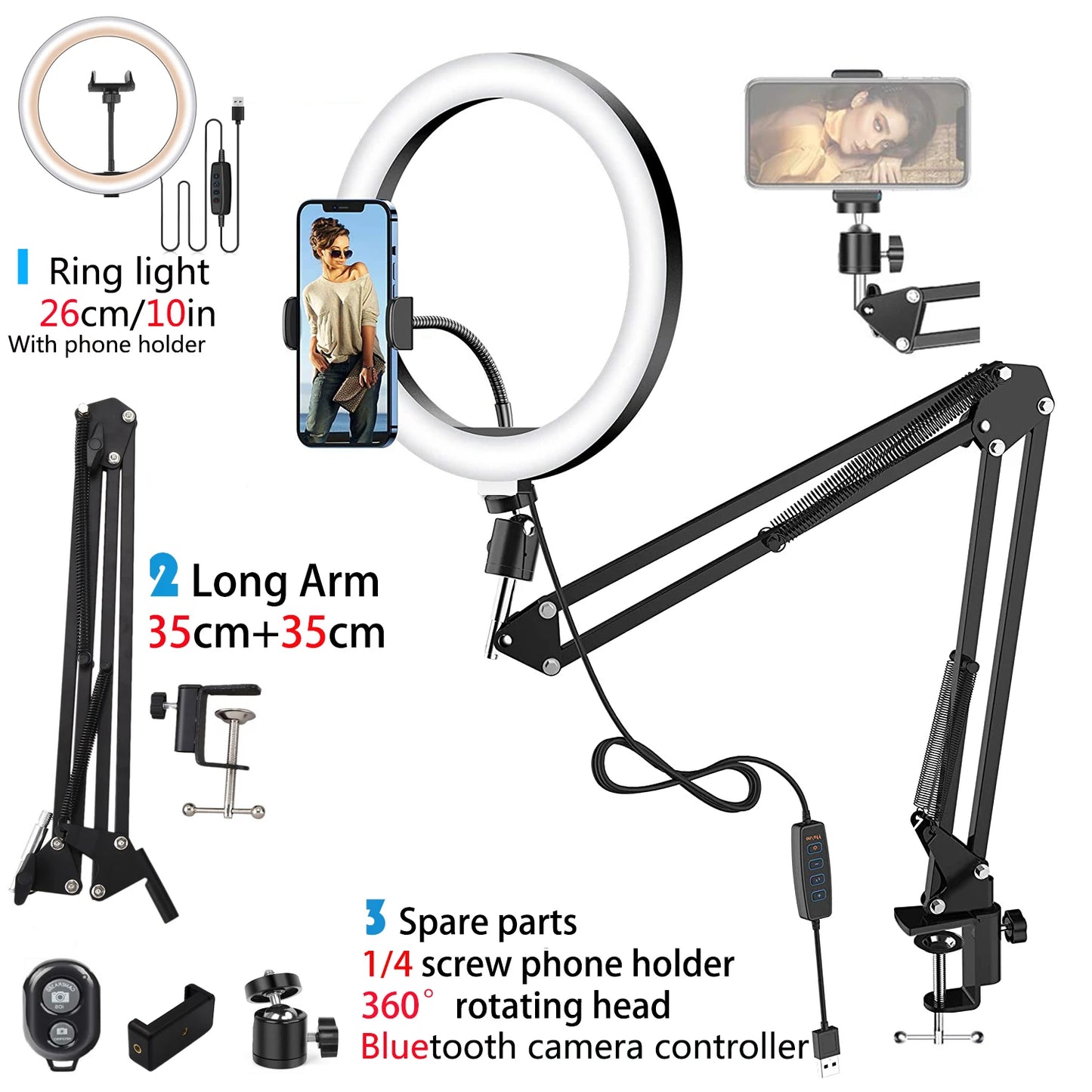 Selfie Ring Light Phone Stand With Folding Arm Circle