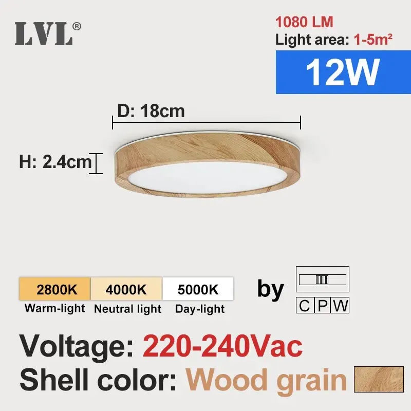 Ceiling Light Dimmable Wood Flush Mount