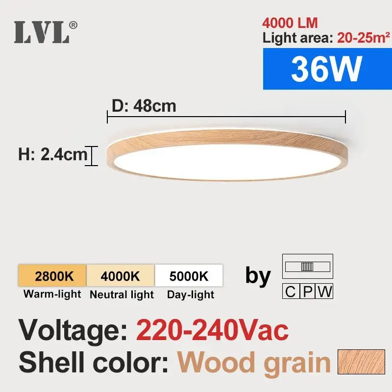 Ceiling Light Dimmable Wood Flush Mount