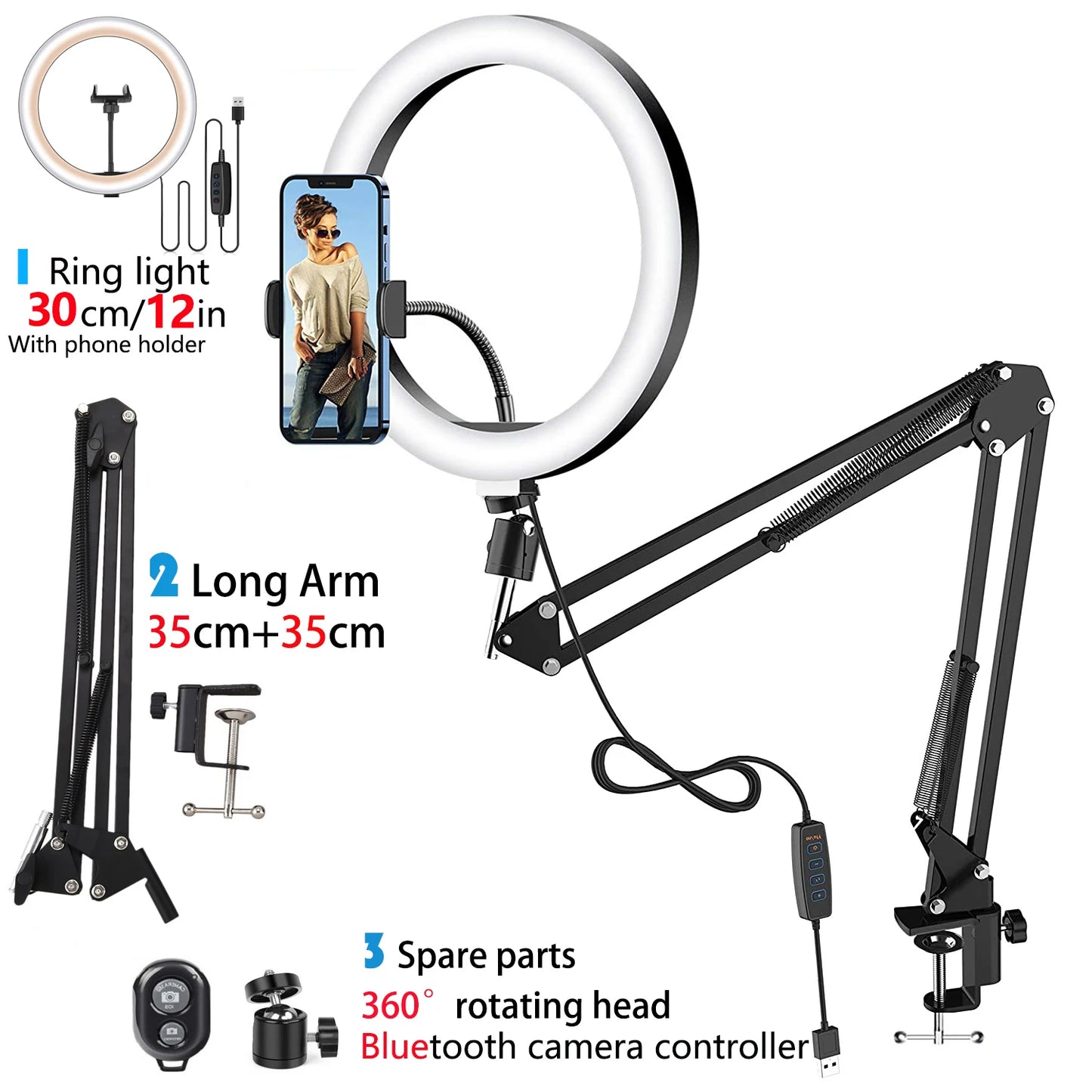 Selfie Ring Light Phone Stand With Folding Arm Circle